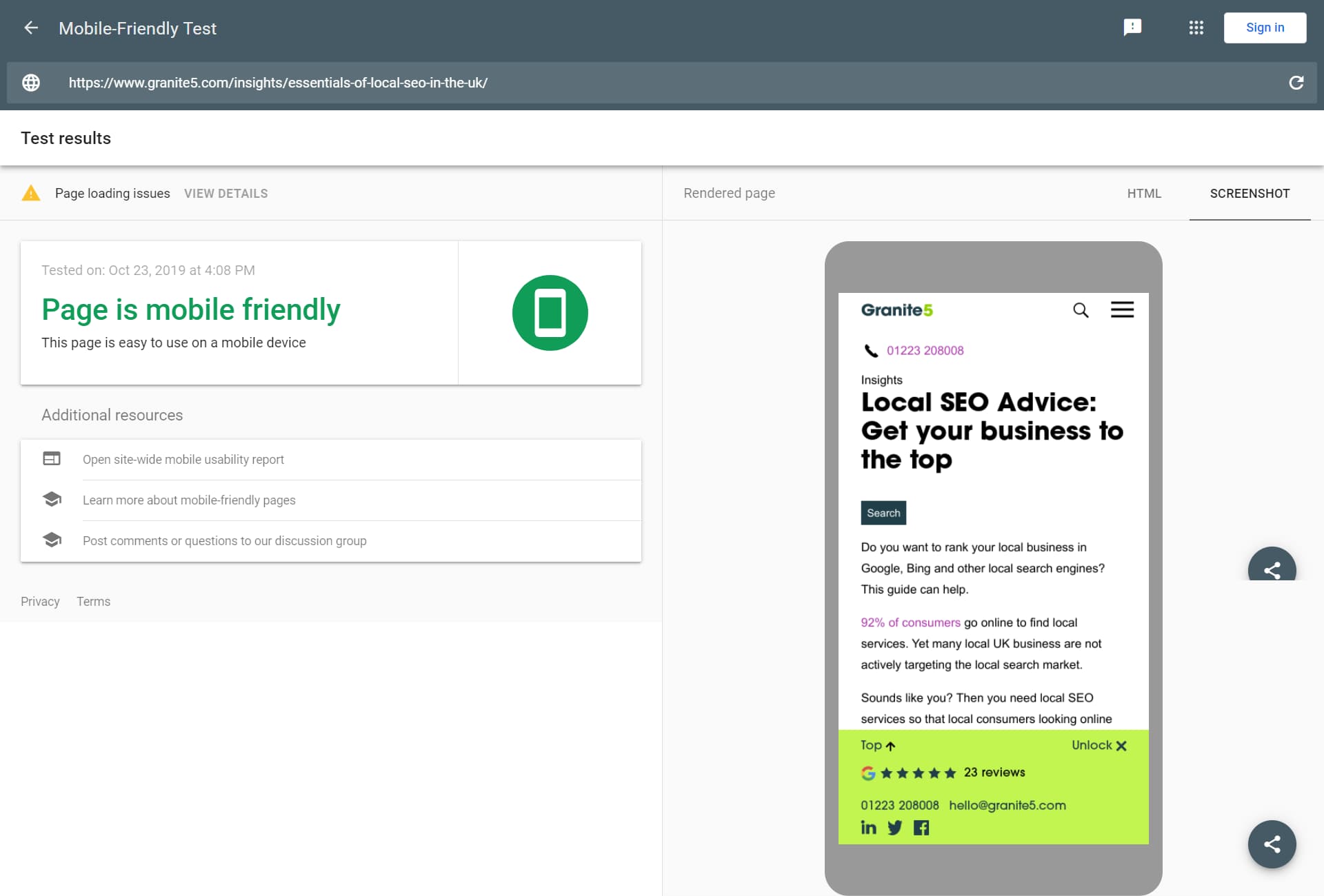 Mobile friendly test - Local SEO UK URL